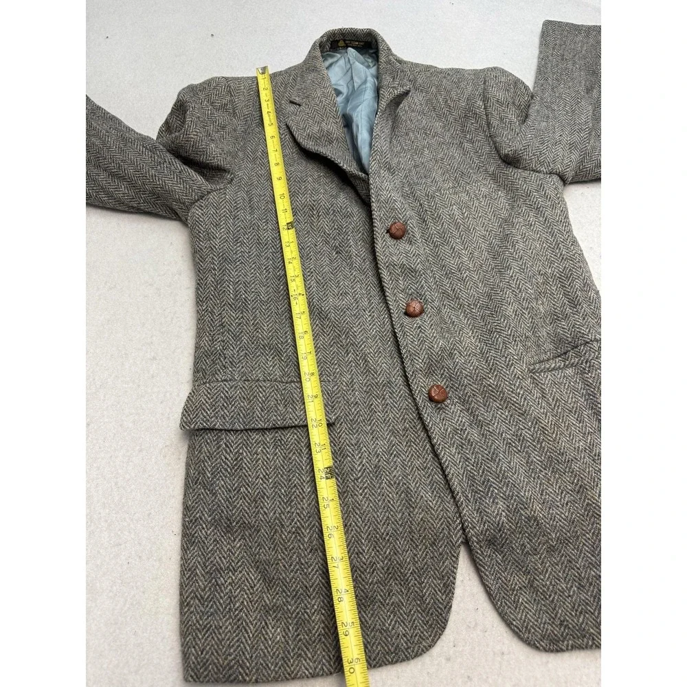 Harris Tweed Blazer Mens 36 Gray Herringbone Wool Sport Coat Jacket USA